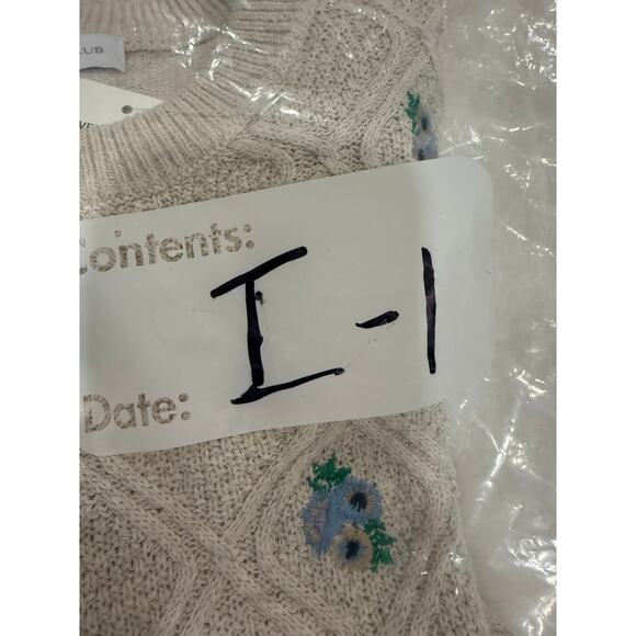 Charter Club Long Sleeve Ruffle Embroidered Floral Sweater Beige Women's Petite - Picture 13 of 13